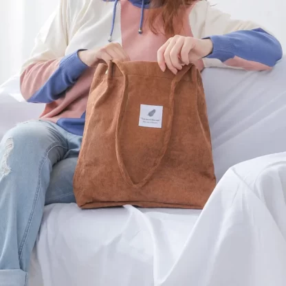 CARRIER LADY Corduroy Shoulder Cotton Cloth Totes Bags - Image 2