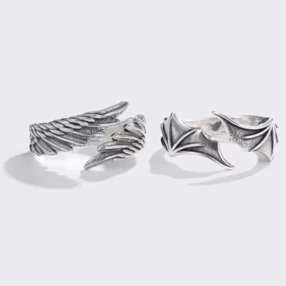 Zeta 65 Retro Angel Demon Wing Couples Rings Vintage Ancient Silver Adjustable Accessories - Image 2