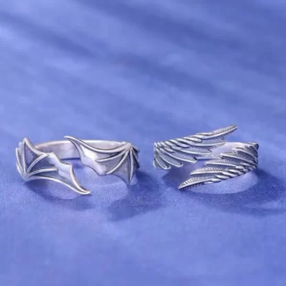 Zeta 65 Retro Angel Demon Wing Couples Rings Vintage Ancient Silver Adjustable Accessories - Image 4