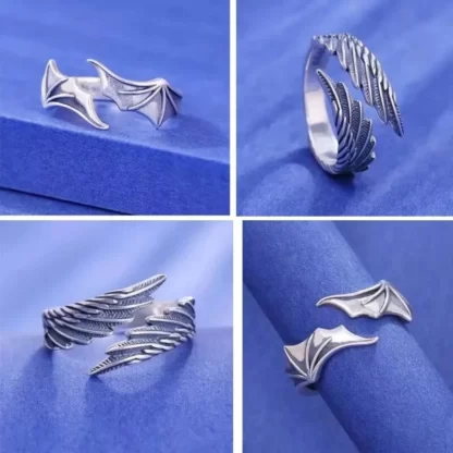 Zeta 65 Retro Angel Demon Wing Couples Rings Vintage Ancient Silver Adjustable Accessories - Image 5