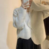 Loose Knit Fuzzy Knitwear Sweater, Hand Knit Ribbed Cardigan, Spring Clothing